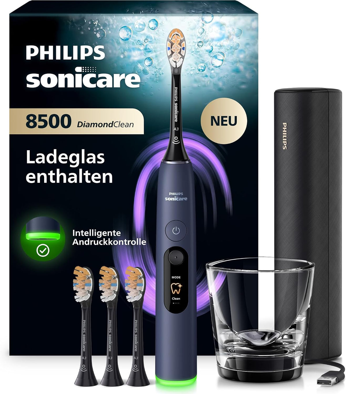 PHILIPS Schall, Schwarz, Sonicare Next-Generation DiamondClean 8500 elektrische, Dunkelblau, HX8515/13