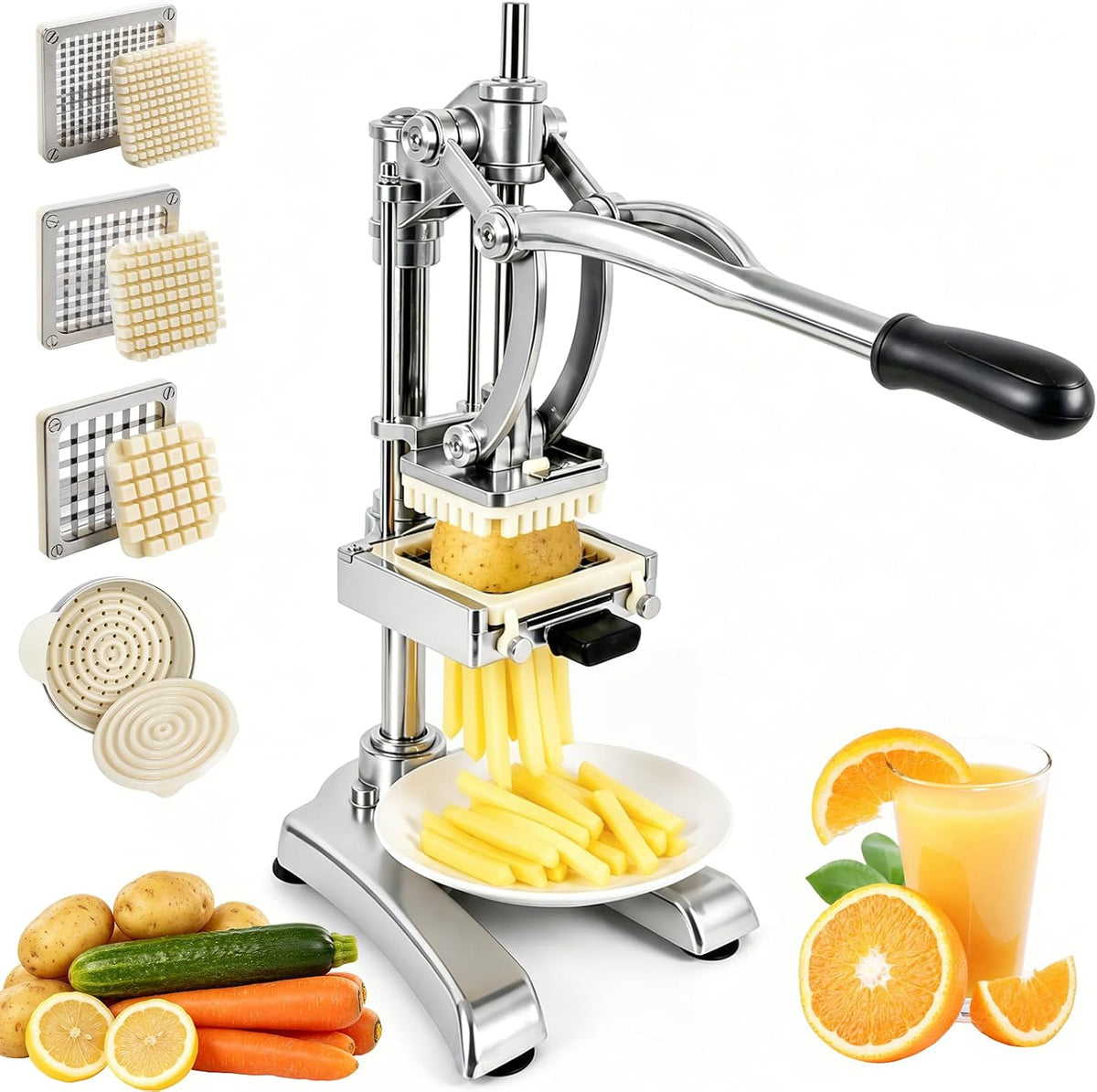Anatole Kartoffelschneider, Schwarz, 2 in 1 Pommesschneider Professionell & Saftpresse Manuell