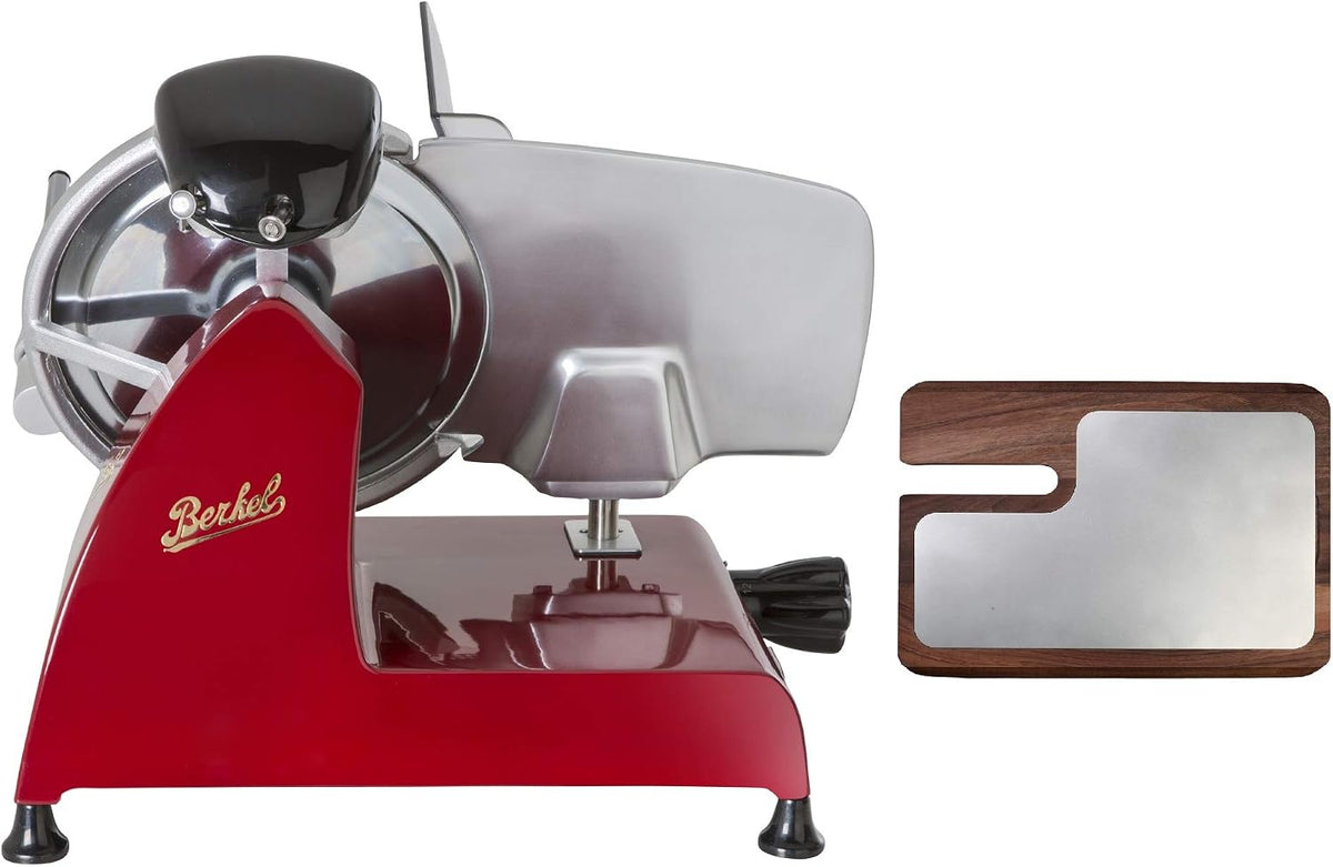 Berkel Allesschneider, Rot/Silber, Red Line 250 + Schneidebrett aus Esche und Edelstahl (Rot)