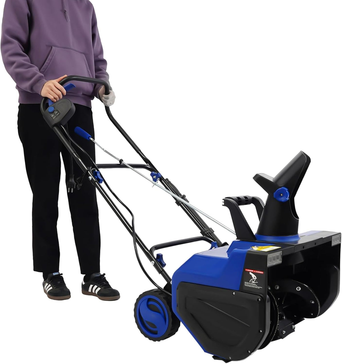 Coniaio Schneefräse, 2400 W, 7.6m, 56 cm, Manganstahl, Kupfer, Stahl, Blau, Elektro, Elektrischer Schneepflug mit 2 LED-Leuchten