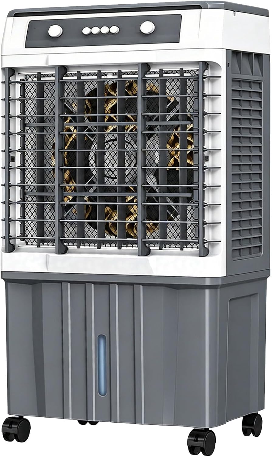 YUE JJXN Mobiles Klimagerät, 35 L, Weiß, Ventilator mit Wasserkühlung, Starke Kühlung, 270° Kühlpads
