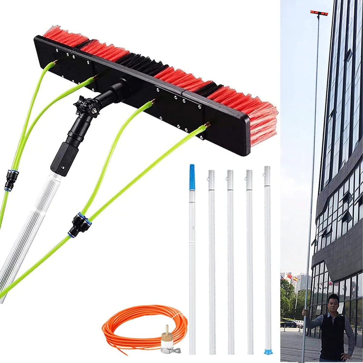 ZJXANMZ Hochdruckreiniger, Schwarz, Teleskop-Fensterreinigungsbürste mit Wasseranschluss, Solarpanel-Reinigungsgerät