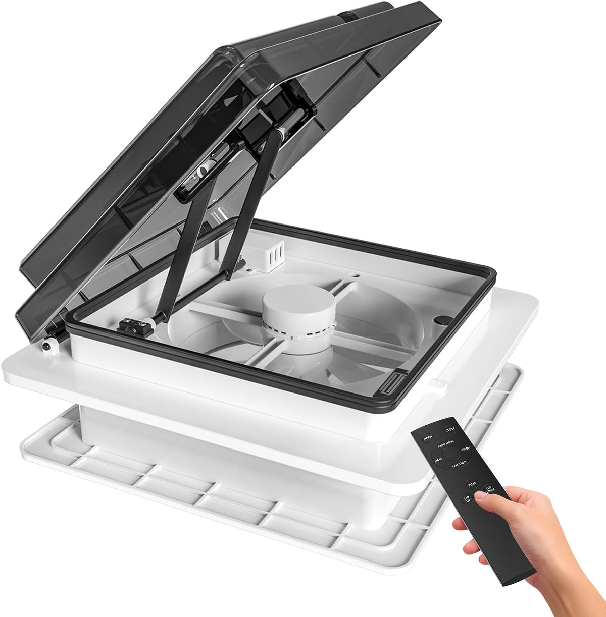 ZOIZ Ventilatoren, 360 mm, 12 V, Weiß, Wohnmobil Dachventilator, RV Dachlüfter mit schwarzem halbtransparentem Deckel