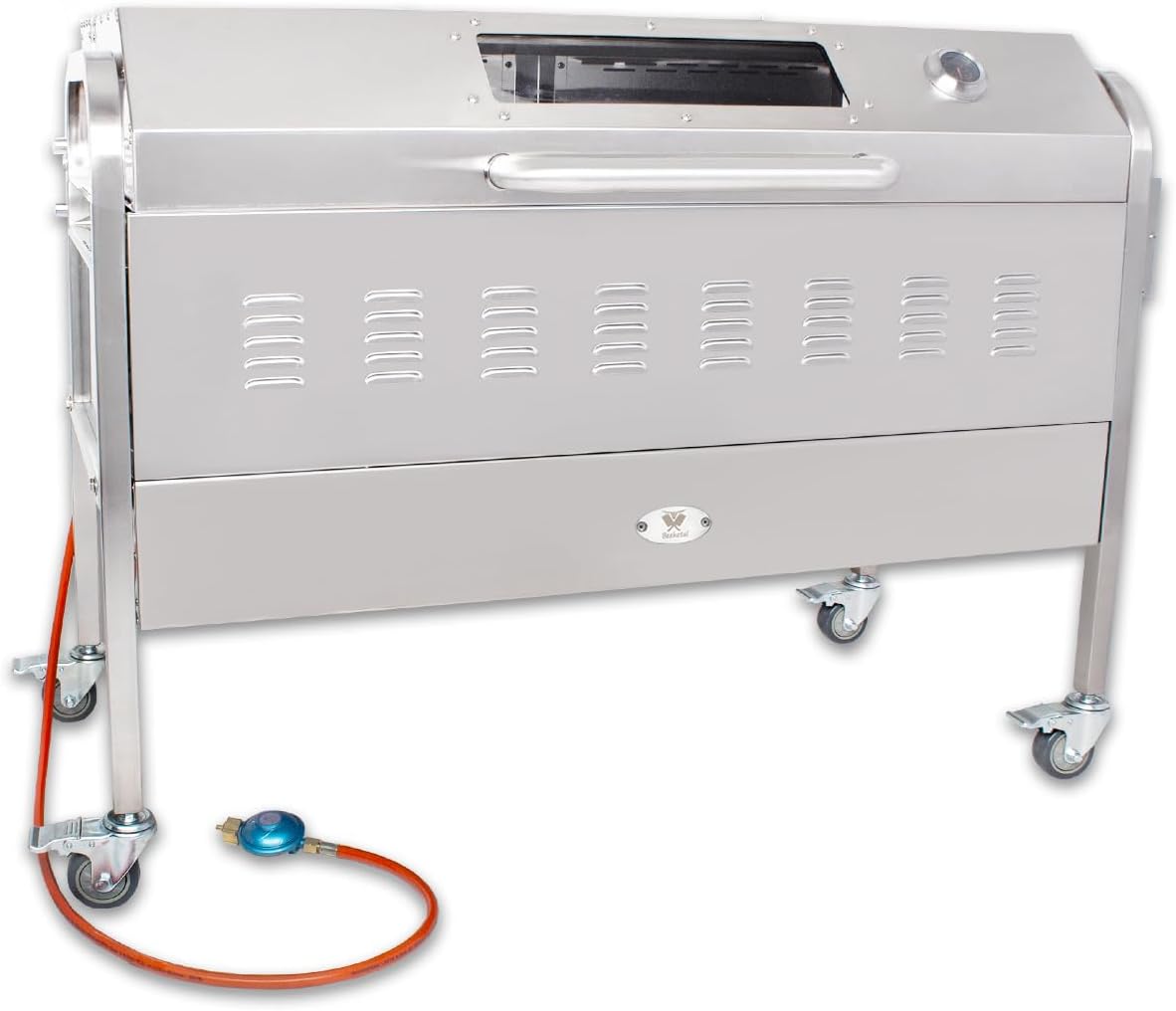 Beeketal Gasgrill, Silber, 'BSG-120D' Edelstahl Spanferkelgrill mit Deckel, Elektromotor und Spieß (3-fach verstellbar) - Gasbrenner