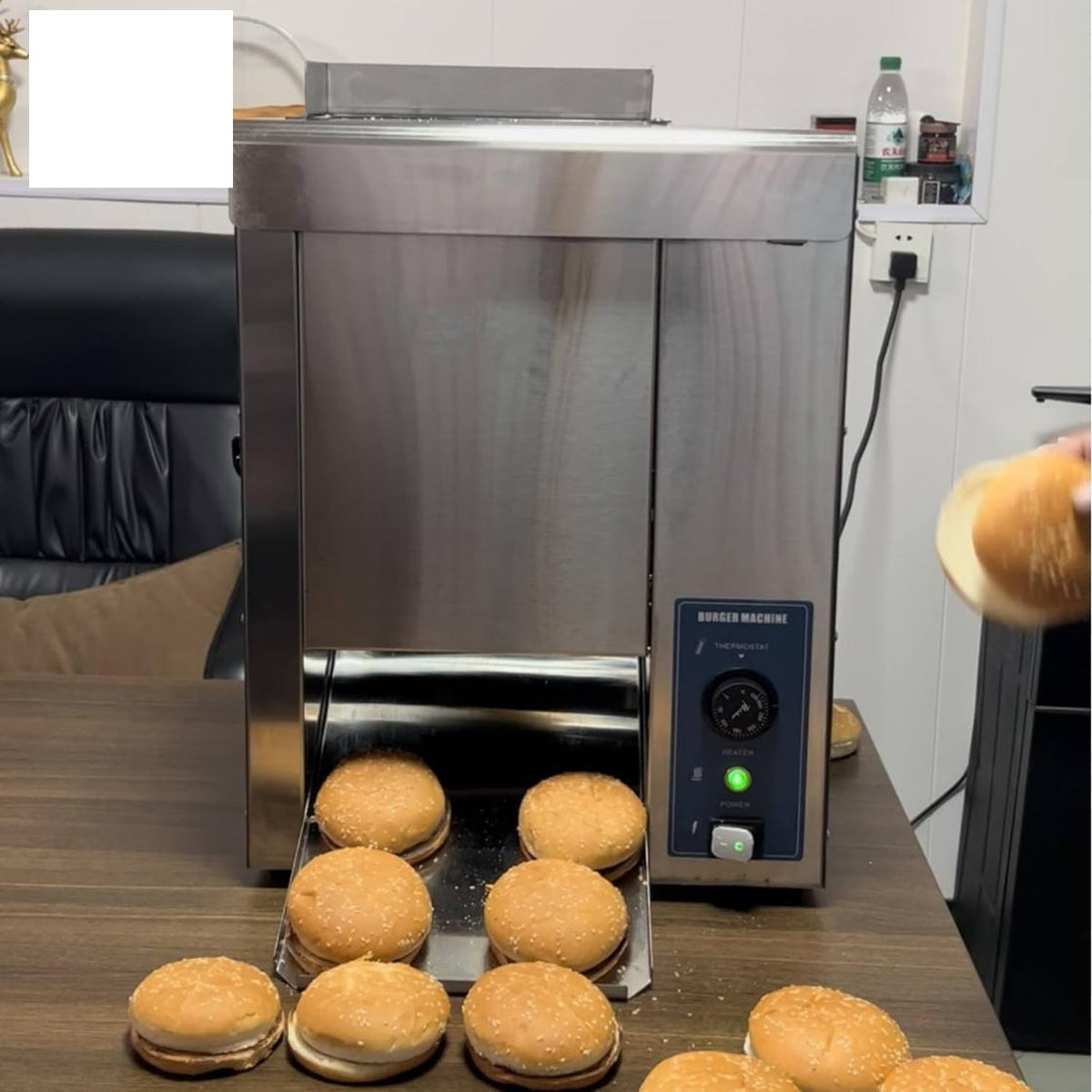 DHMYDPDZ Toaster, Edelstahl, Edelstahl 304, Aluminiumlegierung, Schwarz, Gewerblicher Burgerbrötchen-, elektrische vertikale Burgerbrot-Backmaschine