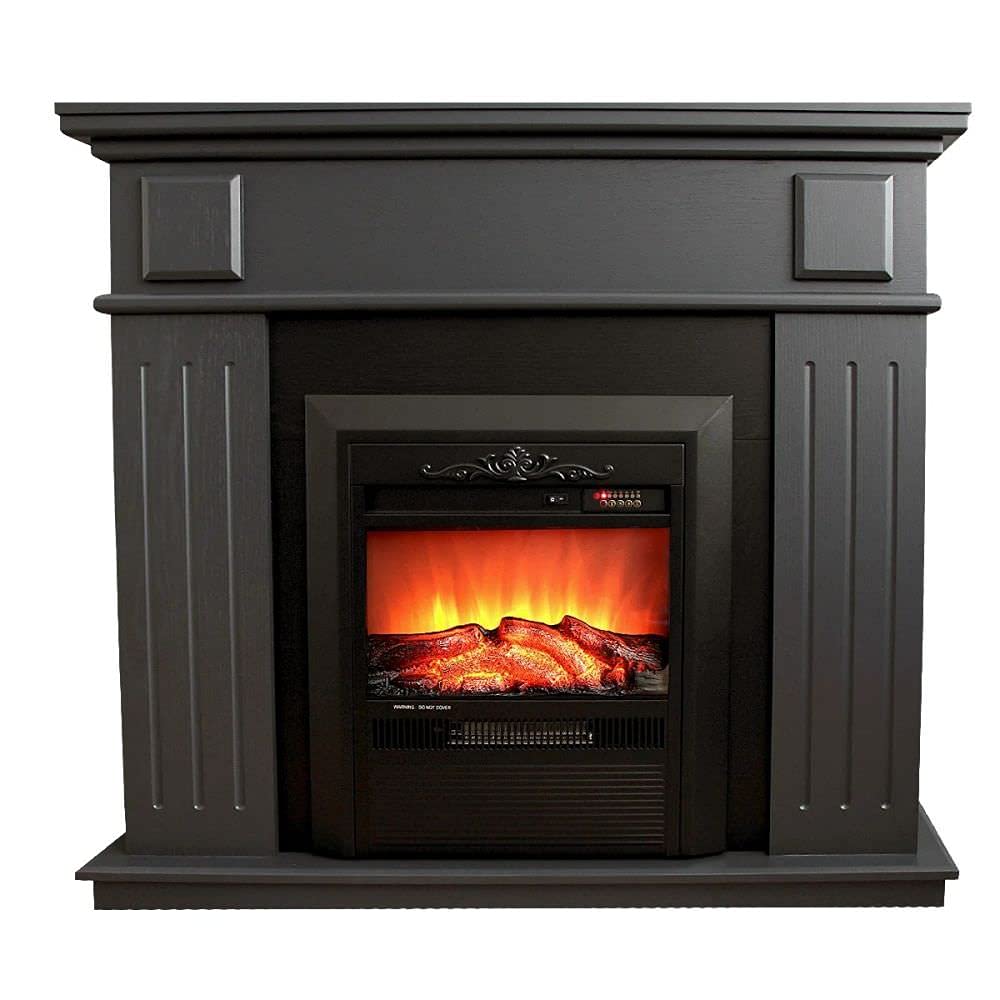 GLOW FIRE Elektrokamin, Schwarz, Helios mit Heizung, Wandkamin und Standkamin mit LED