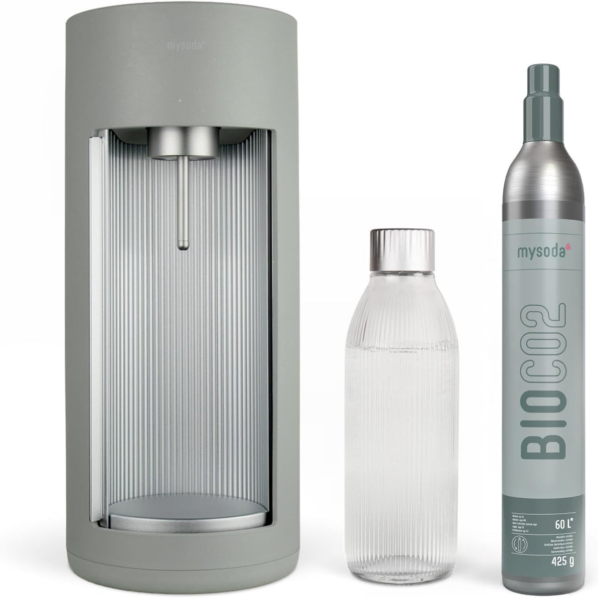 Mysoda Wassersprudler, 1 L, Transparent, Glassy aus Holzkomposit und Aluminium mit CO2-Zylinder