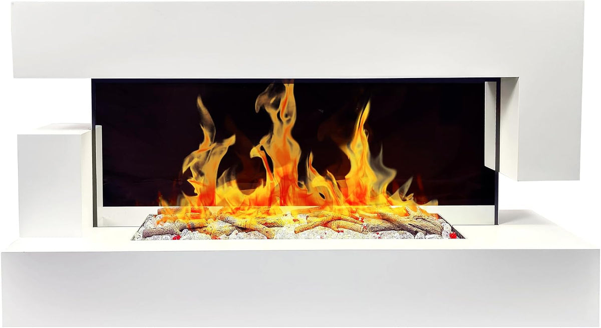 Chemin'Arte Elektrokamin, 2000 W, Weiß, Wandkamin Elektrisch - Quartz 121x65zm mit heizung
