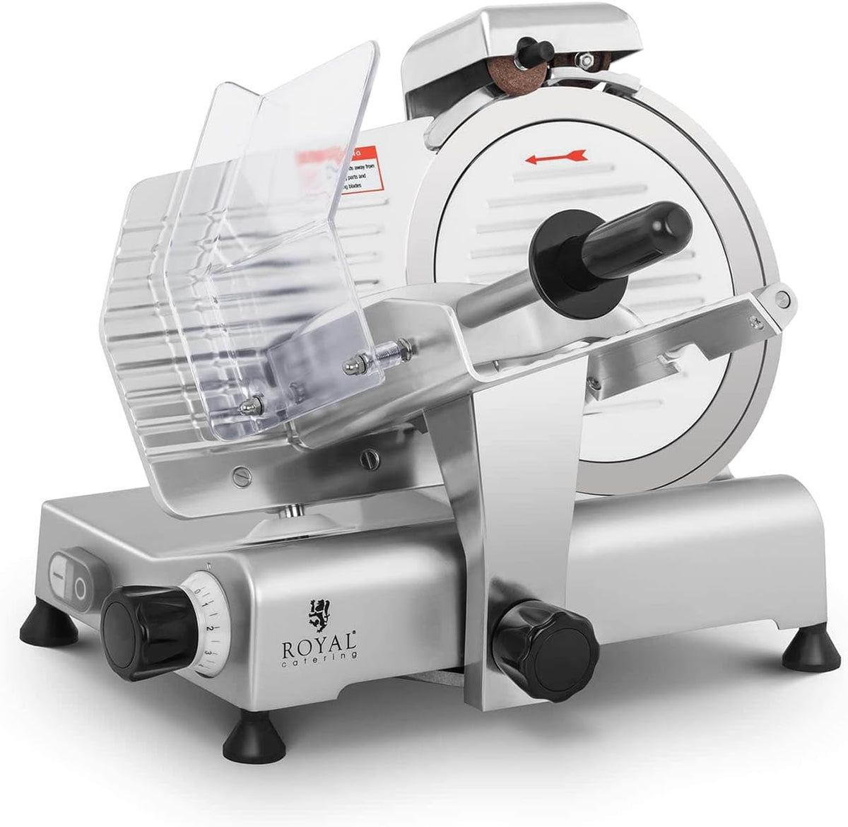 Royal Catering Allesschneider, 250 mm, 8 mm, Silber, RCAM-250E Aufschnittmaschine Ø Messerschärfer 0- 480 U/m