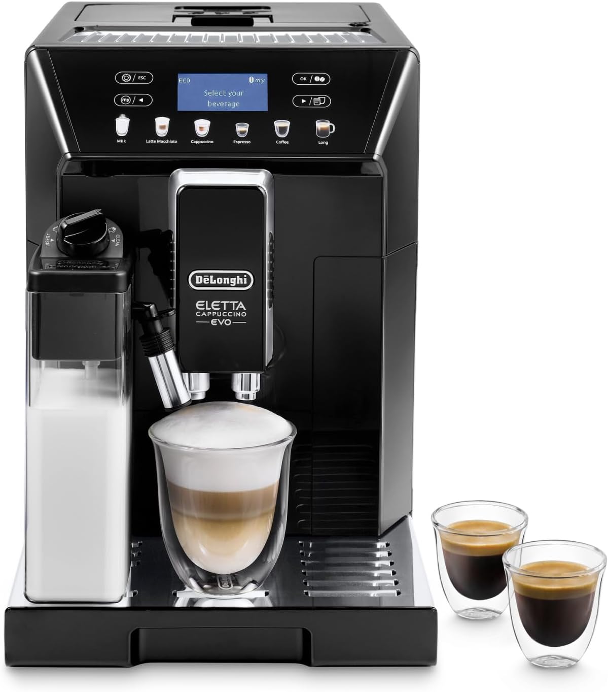 De'Longhi Kaffeevollautomat, Schwarz, Eletta Evo ECAM 46.860.B mit LatteCrema Milchsystem, Cappuccino und Espresso auf Knopfdruck