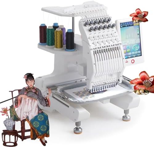 Intelligente Stickmaschinen, 20 x 30 cm, 25,4 cm, Schwarz, 12 Nadeln, 15 Funktionen, 1000 U/min, Stickbereich, 500 Muster über USB