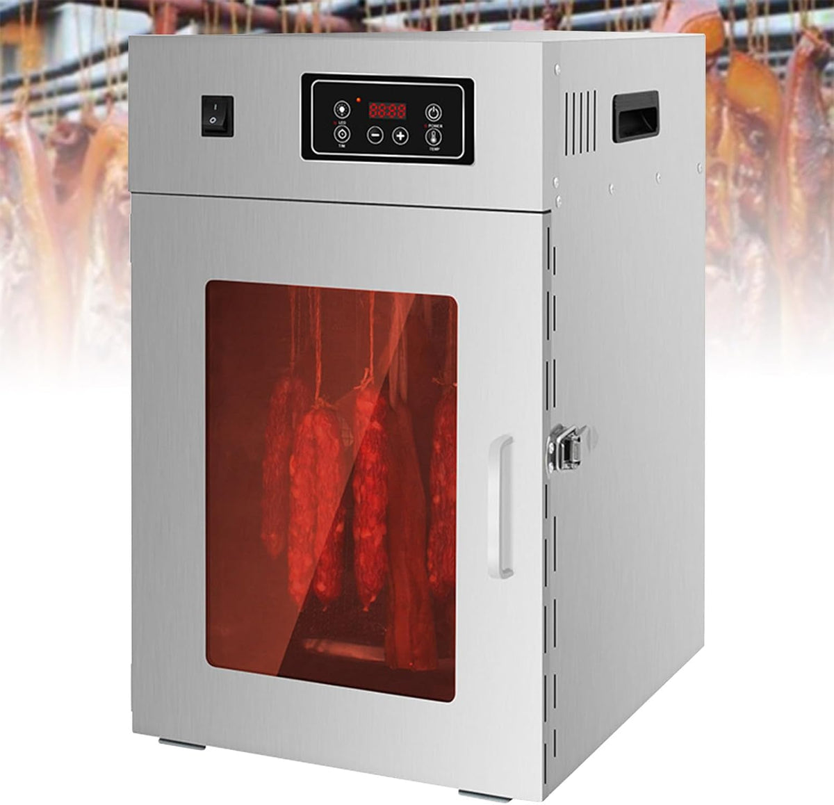 ExoticaBlend Wäschetrockner, 800 W, Edelstahl, Silber, Elektrischer Dörrautomat, Gewerbe-Fleischtrockner, 360°-Dreh-Wursttrockner aus Edelstahl