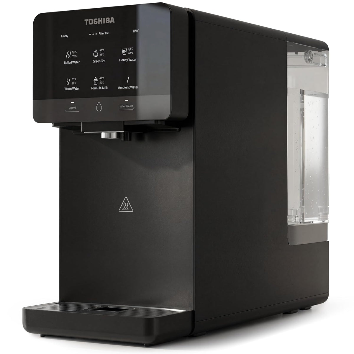 TOSHIBA Wasseraufbereiter, Grau, Osmoseanlage, Wasserfilter Trinkwasser, Auftisch, Keine Installation, Heißwasserspender