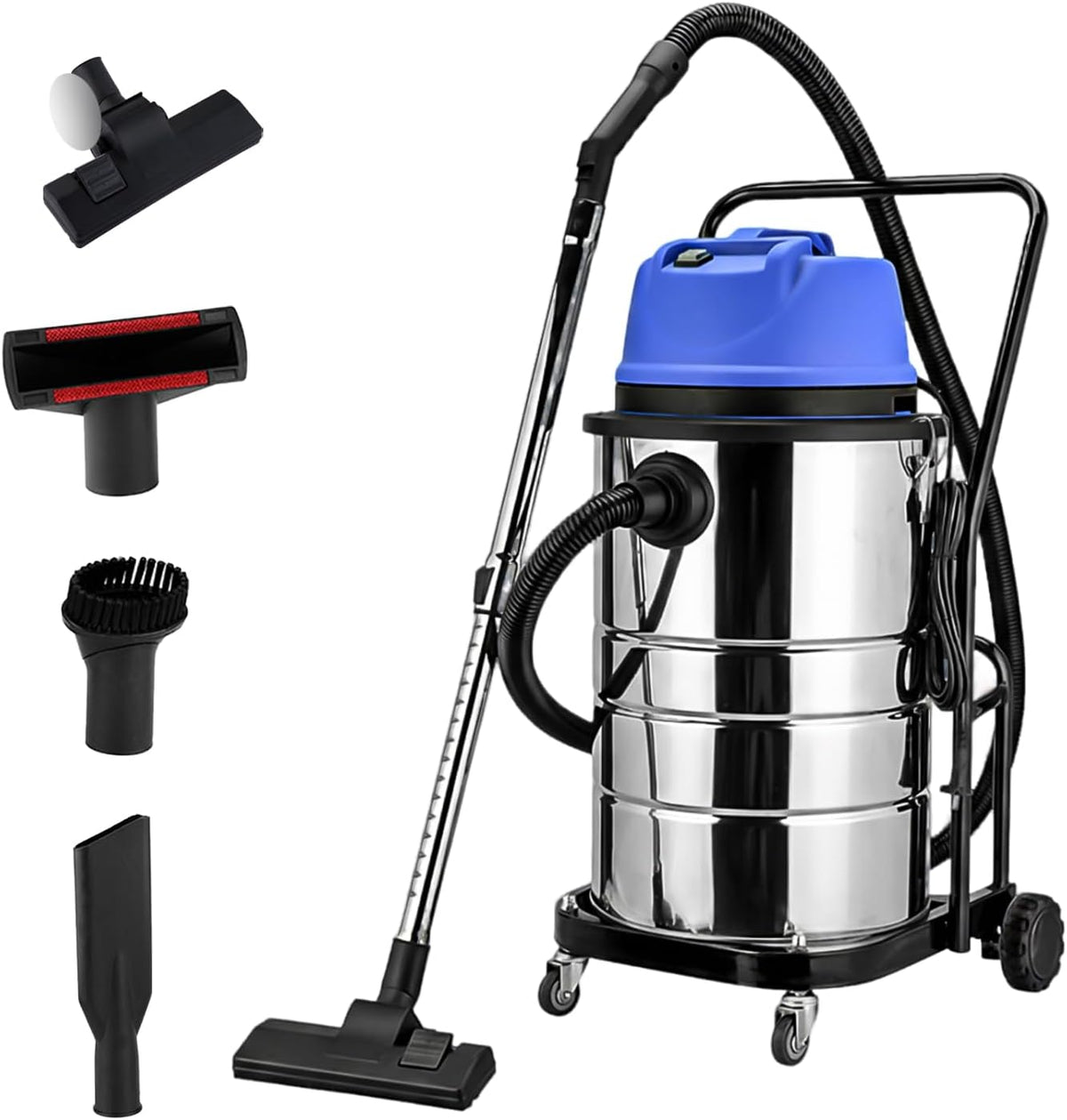 KUSOLE Nass-Trockensauger, Unter 80 dB, 60 Liter, 1400 W, 110 V, Verdickter Edelstahlbehälter, EVA-Schlauch, Schwarz