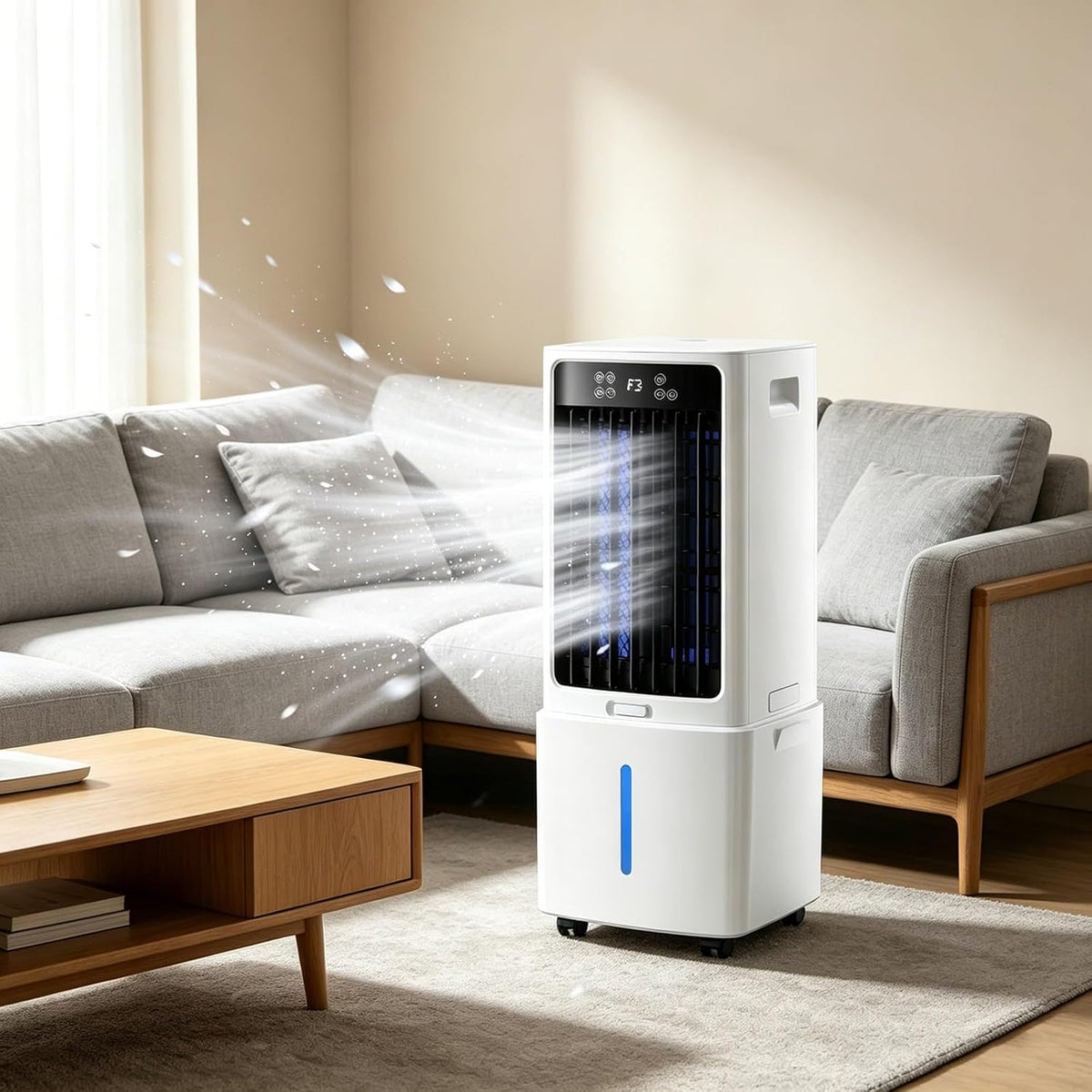 Dreifach Mobiles Klimagerät, 12 l, Schwarz, Funktions-Verdunstungskühler ohne Abluft: Kompakter, 12-Liter-Wassertank