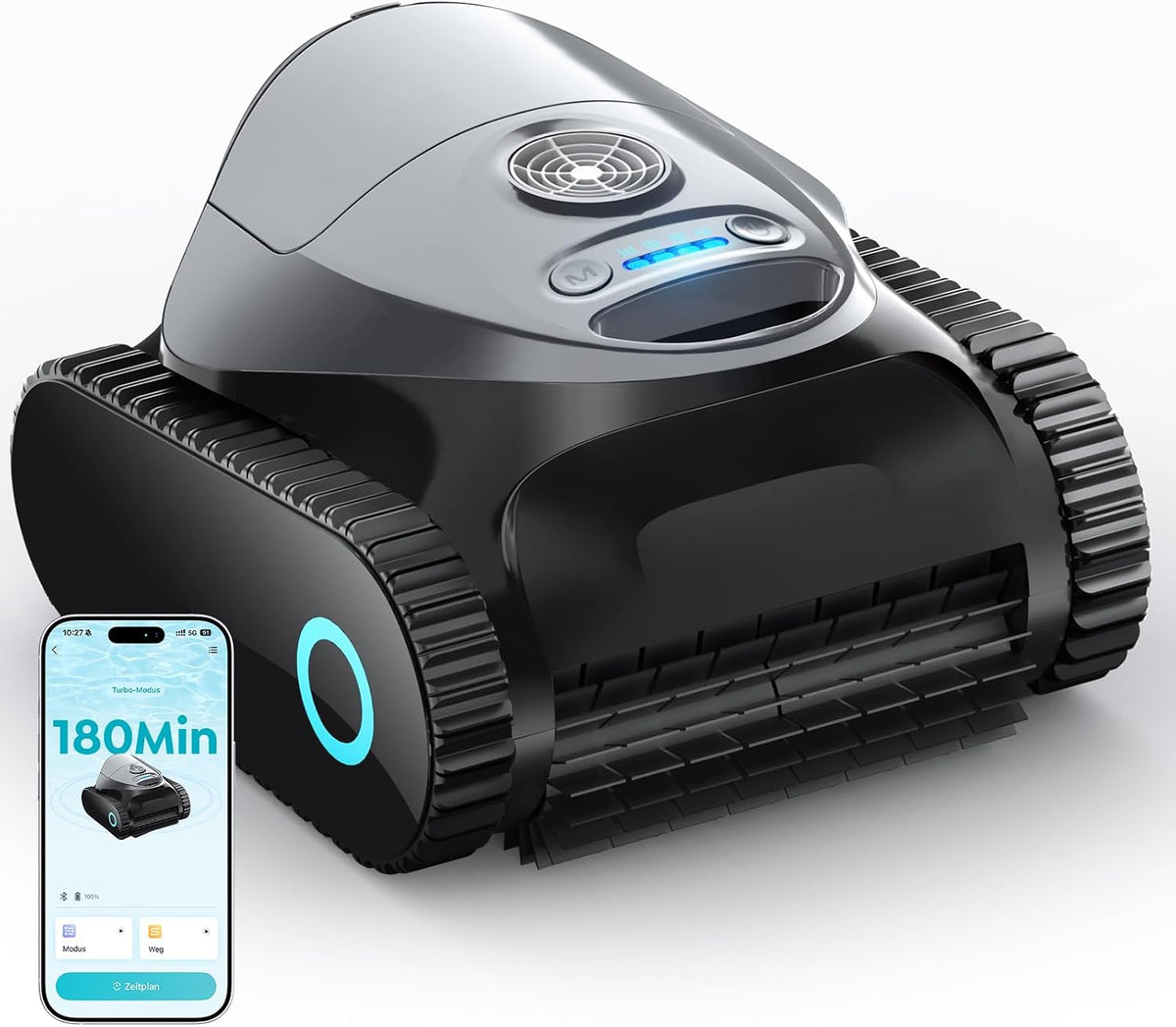 BRINBO Poolroboter, 150 m, Grau, C1 Akku Boden und Wand, Wasserlinie, Doppelfilter, 7 Reinigungsmodi, 180 Minuten Laufzeit