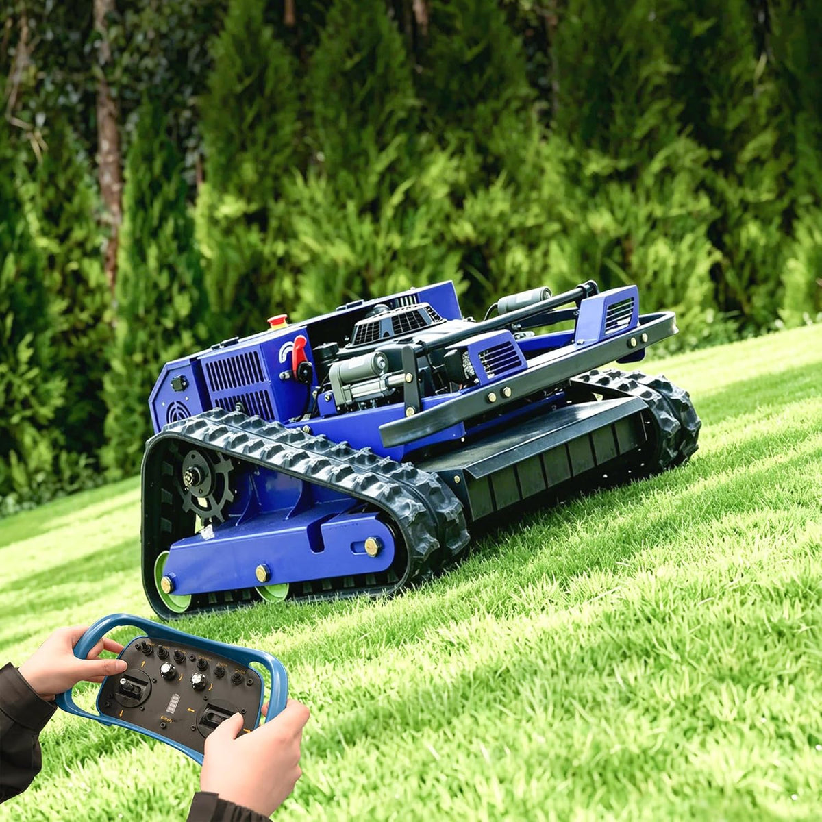AIWEIYA Mähroboter, 55 cm, Schwarz, Fernsteuerung Rasenmäher Raupenfahrwerk - 4x4 Hybrid