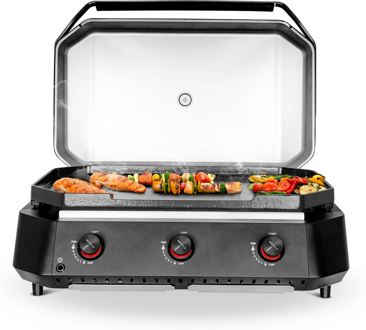 cozze Gasgrill, Schwarz/Silber, ® Plancha, Große Grillfläche 800x500 mm - Inklusive Regler, Automatische Zündung