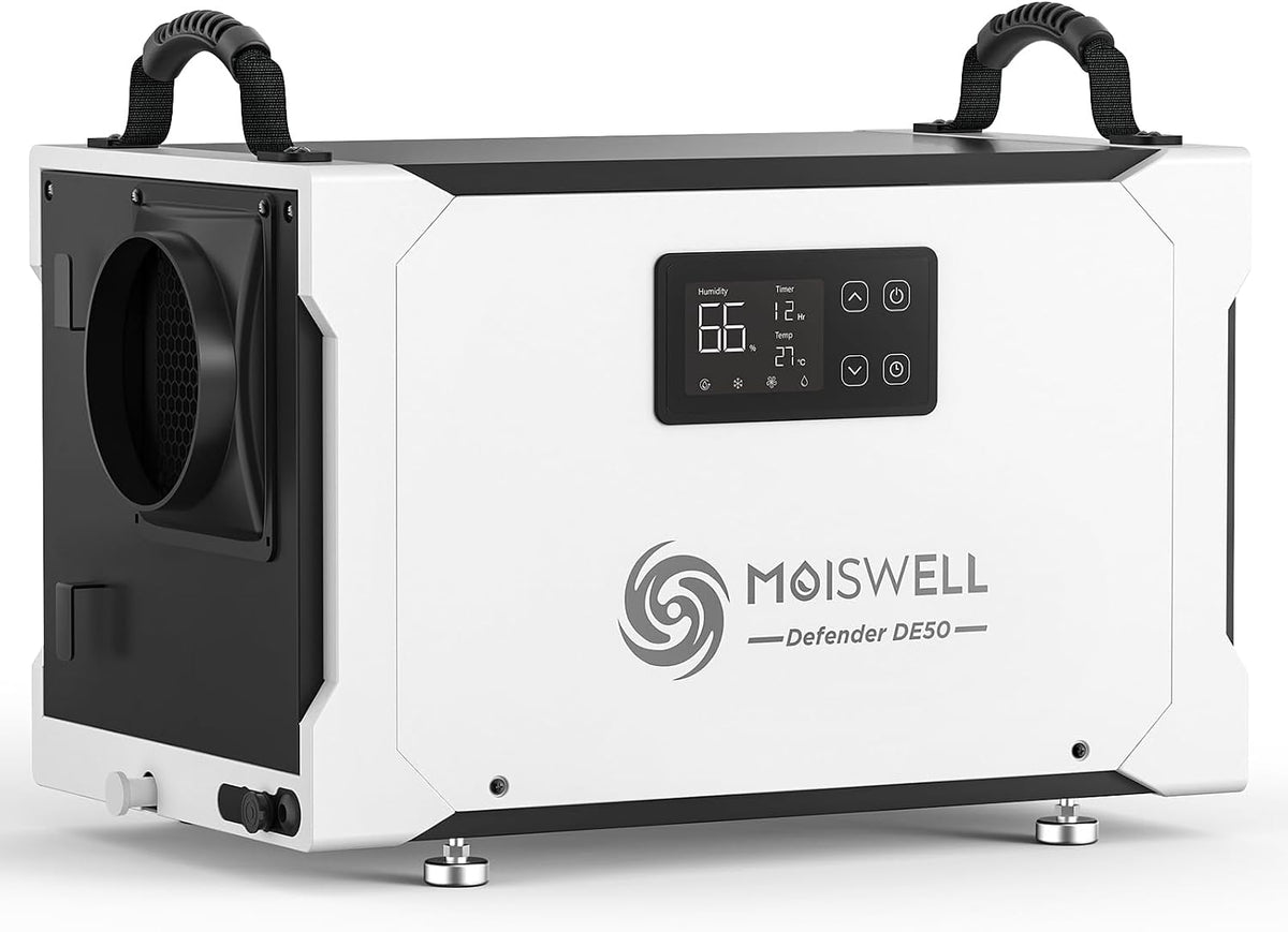 Moiswell Luftentfeuchter, 350 m, 75 L, Weiß, Bautrockner für Keller & Sanierung, Gewerblicher im Dauerbetrieb, bis ³