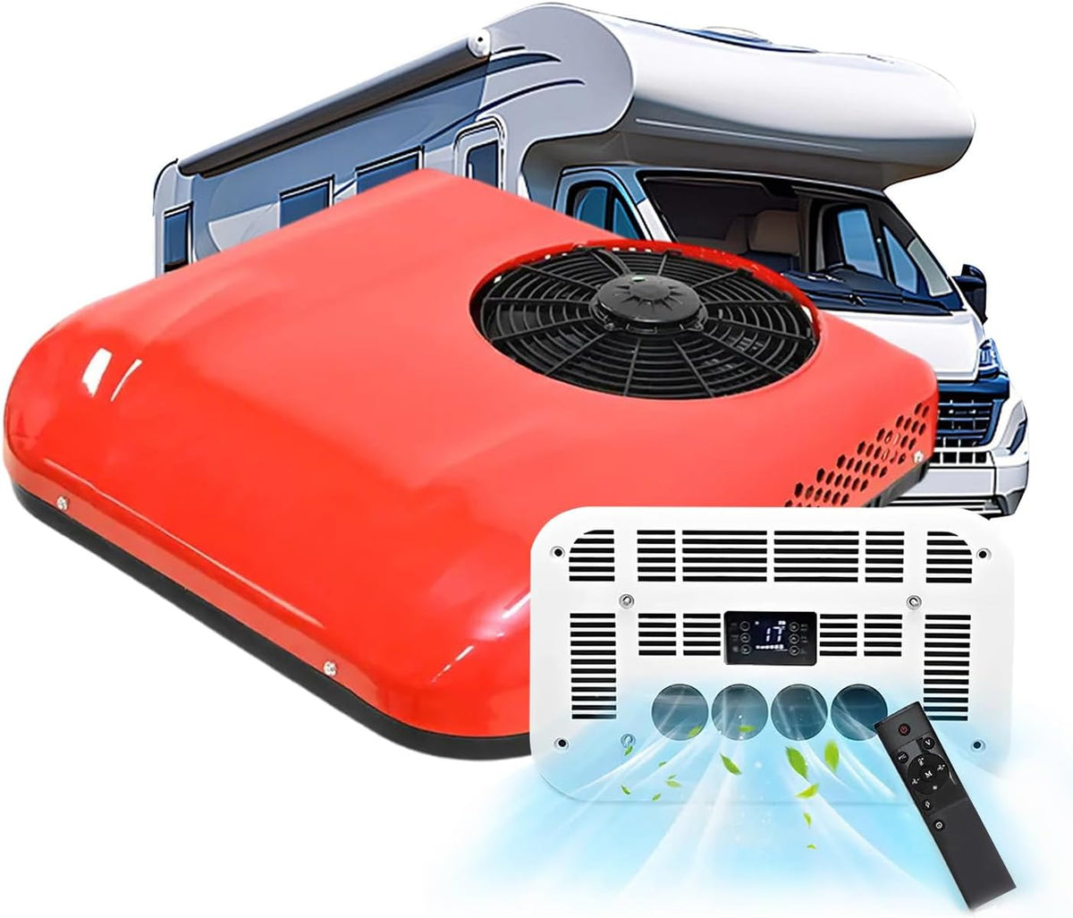 Dachklimaanlage Mobiles Klimagerät, 2200 W, 450 m, 24 V, 12 V, Weiß, für Wohnmobil, Camper, Gleichstrom, Kühlleistung