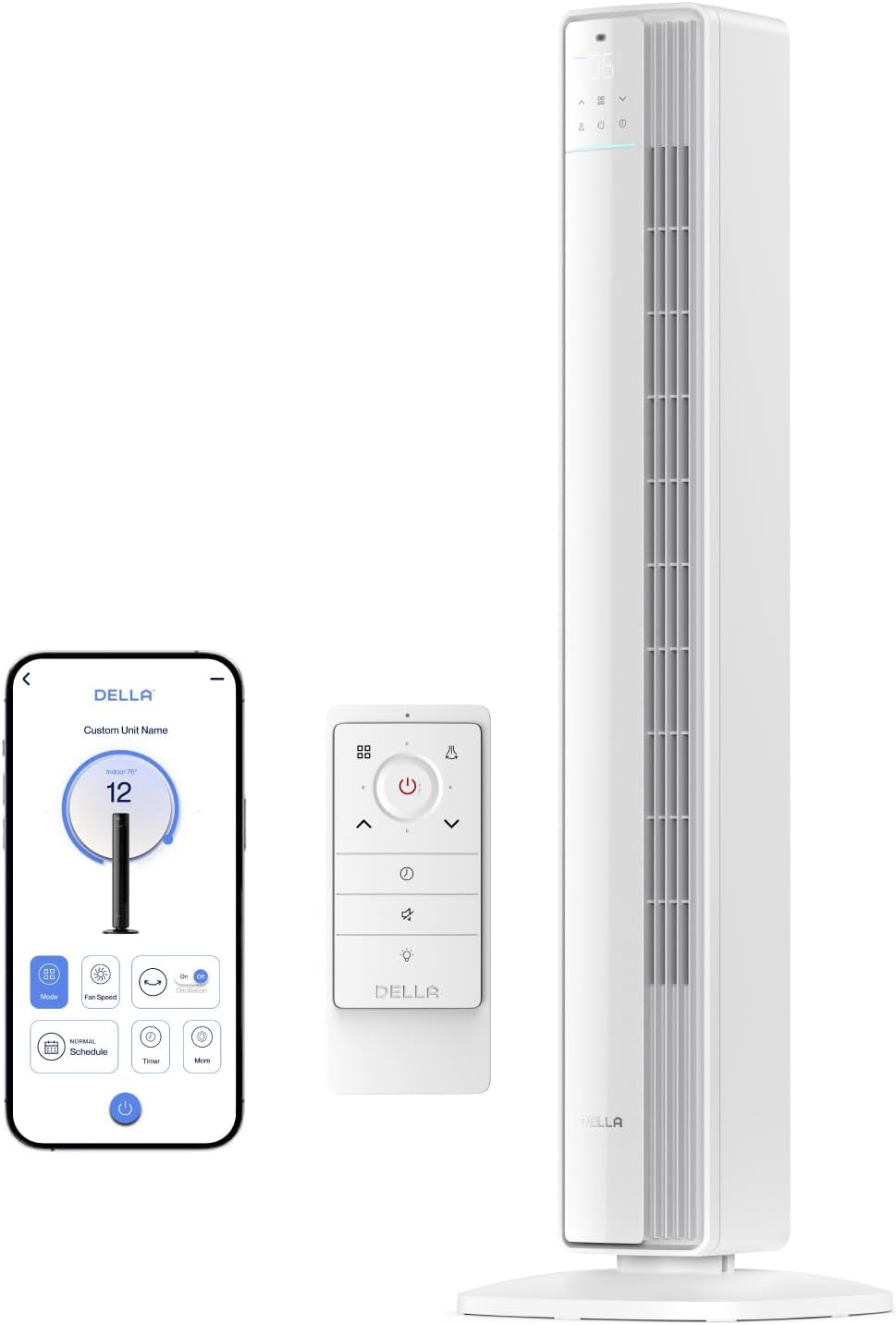 Della Turmventilator, 42 Zoll, 8,5 m, 23 dB, Weiß, Intelligenter für Schlafzimmer, Luftstrom /s, ultra leise, 12 Geschwindigkeitsstufen