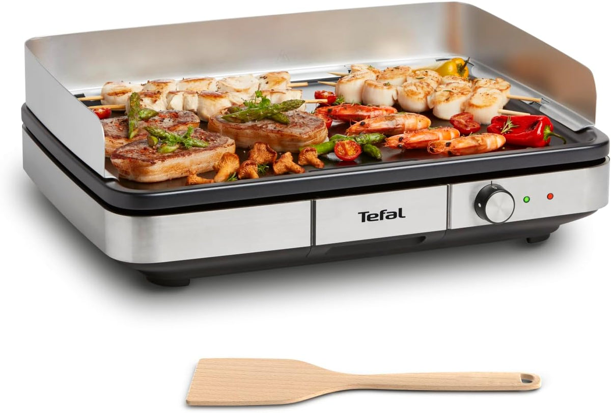 Tefal Elektrogrill, 2300 W, Schwarz/Silber, Maxi Plancha Elektro-Tischgrill CB690D, Extra groß, Antihaft Teppanyaki Platte