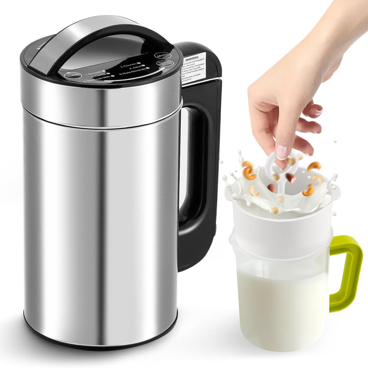 Moongiantgo Milchaufschäumer, 220v, 1l, Schwarz, Nussmilchmaschine, 7-In-1 Sojamilchmaschine mit Rezept, Geeignet für Sojamilch