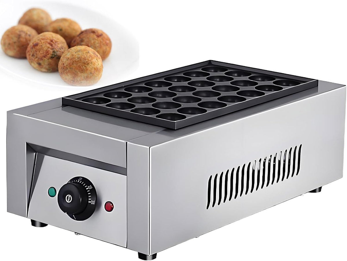 GESAIDES Takoyaki Maker, 255 x 455 x 160 mm, 2 kW, Schwarz, Kommerzieller Takoyaki-Maker, Rundes Waffeleisen, Takoyaki-Grill-Maker