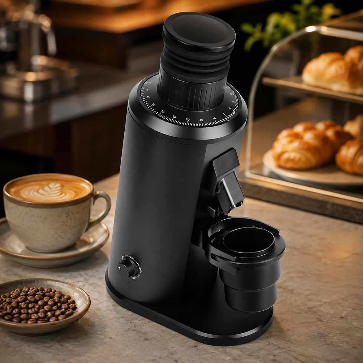 Kaffeemühle Kaffeemaschine, 550 W, 80 mm, Schwarz, Professioneller flacher Fräser mit Motor mit einstellbarer, Mahlleistung