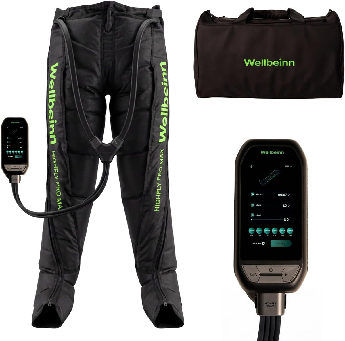 WW WELLBEINN Fußmassagegeräte, Schwarz, Highfly Pro Max, Pressotherapie-Hose, Beinmassagegerät mit 6 Kammern, sequentielle Kompression