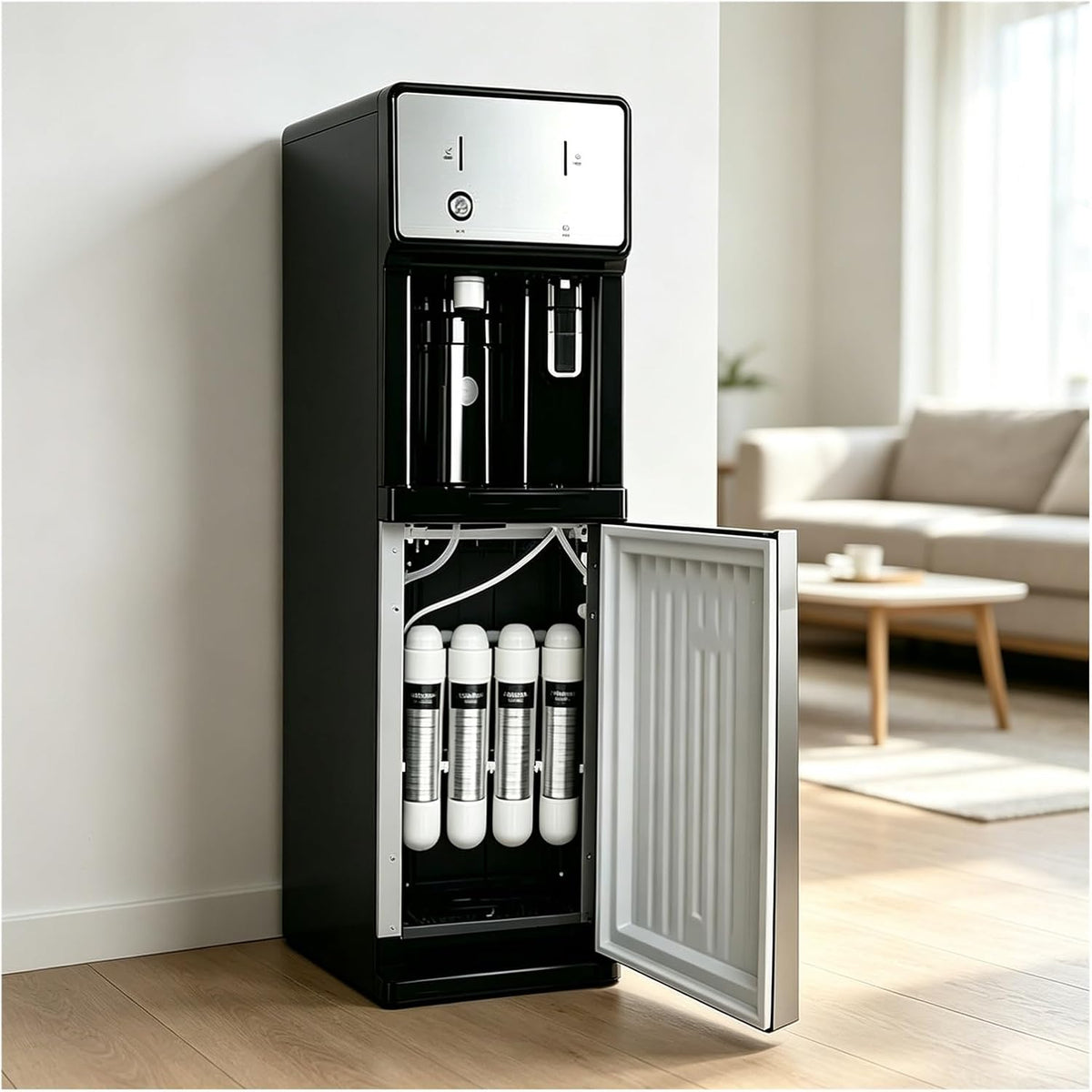 Kühler & Wasserspender, Schwarz, 4-Stufigen Filter StandgeräT Wasserspender, Heiß- Und Kalt-/Eiswasser-Spender