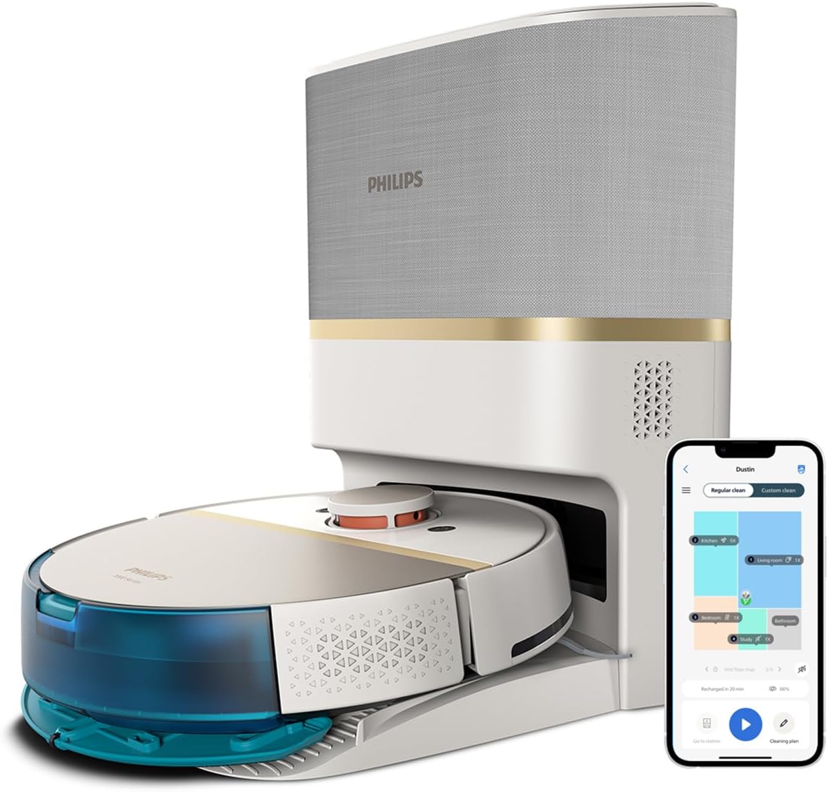 PHILIPS Saugroboter, Weiß, Homerun 7000 Saug-Wischroboter, 180 Min. Laufzeit