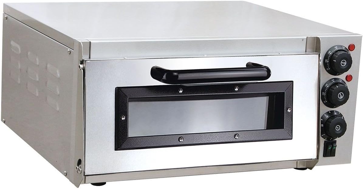 GS Multitrade Pizzaofen, Silber, elektrisch aus Edelstahl mit Pizzastein 1 Kammer 2000 Watt