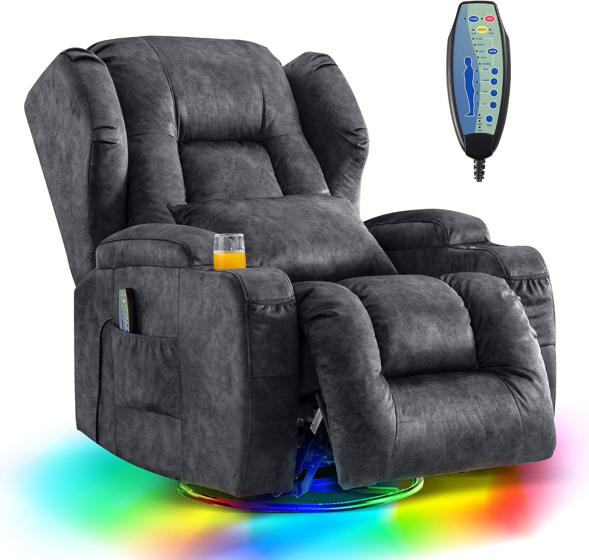 SITURAY Relaxsessel, 150 kg, Grau, 2 Motoren Elektrischer Verstellbar mit Liegefunktion, Drehbarer Fernsehsessel TV Sessel mit Massage und Wärme