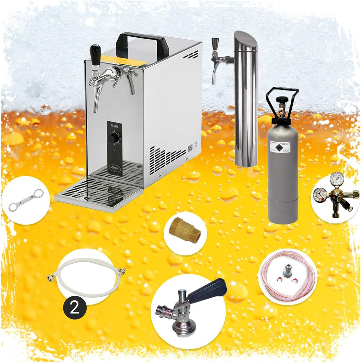 ich-zapfe.de Bierzapfanlagen, 30 Liter, Grün, Untertheken Komplett Set - Zapfanlage, Bierkoffer, Durchlaufkühler PYGMY 25 LE 1-leitig Trockenkühler