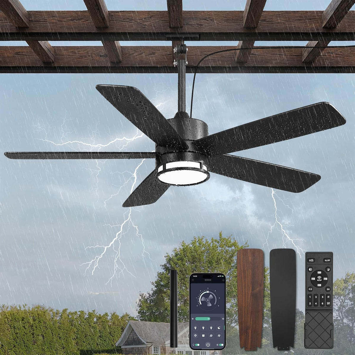 HUYOY Deckenventilator, 116 cm, Weiß, Outdoor mit Beleuchtung für Draußen LED Ventilator