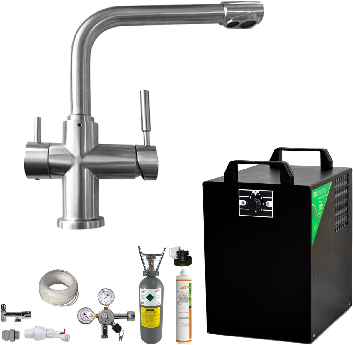 BieTal Kühler & Wasserspender, 25 Liter, Silber, Tafelwassergerät ® BT-25U Untertisch Wassersprudler für bis