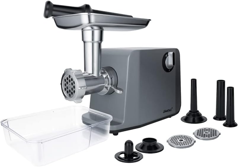Steba Fleischwölfe, 6,6 cm, 8 mm, Silber/Grau, elektronischer Fleischwolf, 3 Lochscheiben (3, Große Auslassöffnung