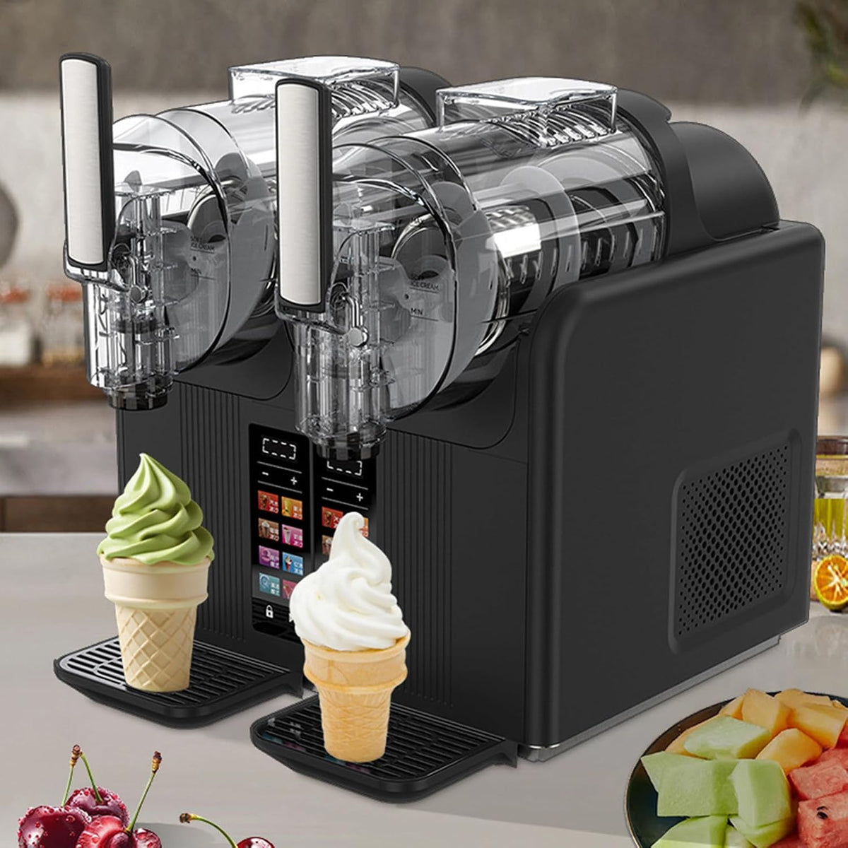 CGLYYDS Eismaschine, 39,8 × 19 × 40,7 cm, 2,0 l / 68 oz, 185 W, Schwarz, Slush-EIS-Maschine, Kindersicherung, Selbstreinigung