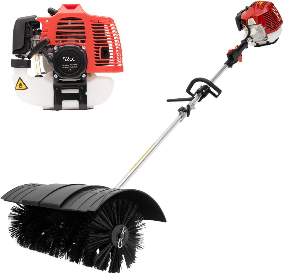 DAOHHFO Schneefräse, Schwarz/Silber, 52CC Benzin Kehrmaschine, 2.3 PS 2-Takt Benzin Motorbürste Motorbesen, Laub