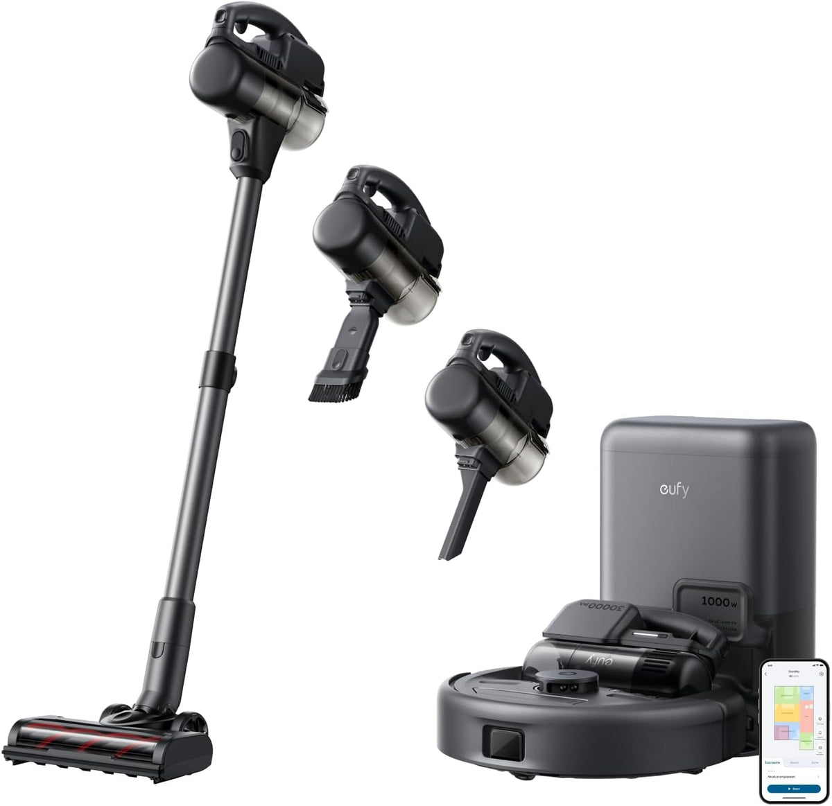 eufy Staubsauger, Schwarz, 3-in-1 Roboter E20 mit 30000 Pa Saugkraft, Stick-Vac und Laser-Navigation