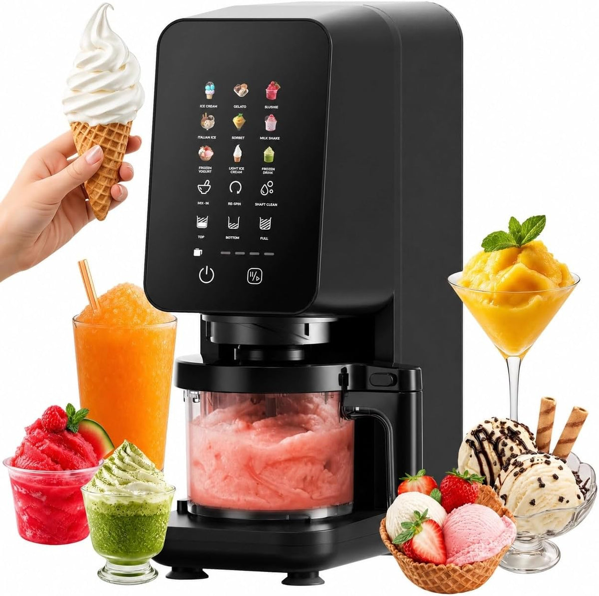 4Swiss Eismaschine, Schwarz, Soft Ice Cream Maker Speise Eismaker für Slush Frozen