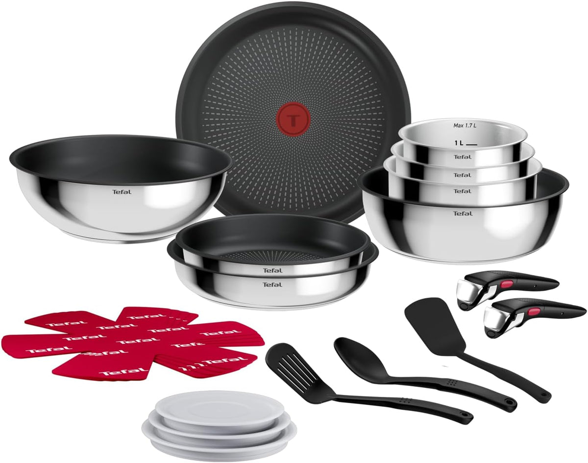 Tefal Backofen, Silber, Ingenio Comfort Max 20-tlg. Kochgeschirr-Set, stapelbar, platzsparend, Titanium Antihaftversiegelung